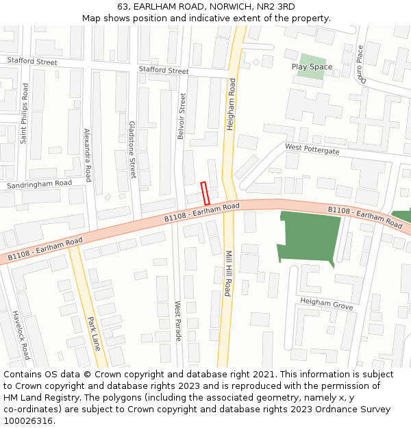 63, EARLHAM ROAD, NORWICH, NR2 3RD: Location map and indicative extent of plot