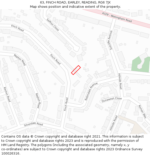 63, FINCH ROAD, EARLEY, READING, RG6 7JX: Location map and indicative extent of plot