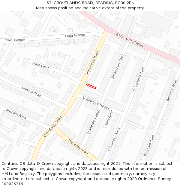 63, GROVELANDS ROAD, READING, RG30 2PN: Location map and indicative extent of plot