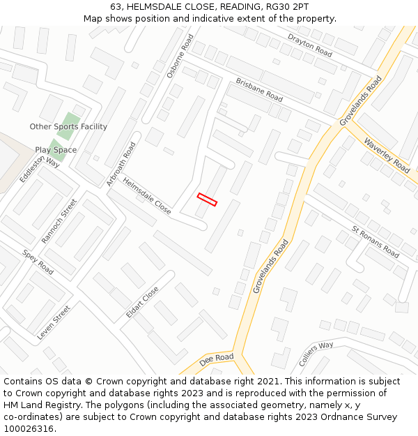 63, HELMSDALE CLOSE, READING, RG30 2PT: Location map and indicative extent of plot