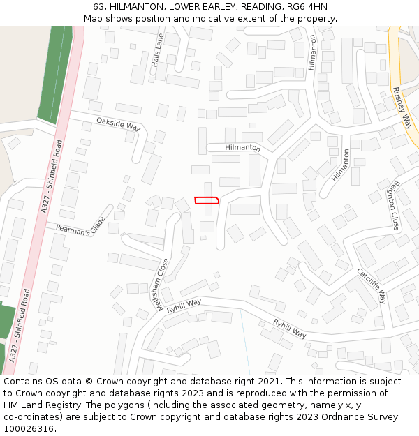 63, HILMANTON, LOWER EARLEY, READING, RG6 4HN: Location map and indicative extent of plot