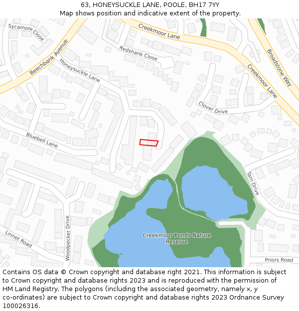 63, HONEYSUCKLE LANE, POOLE, BH17 7YY: Location map and indicative extent of plot