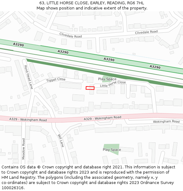 63, LITTLE HORSE CLOSE, EARLEY, READING, RG6 7HL: Location map and indicative extent of plot
