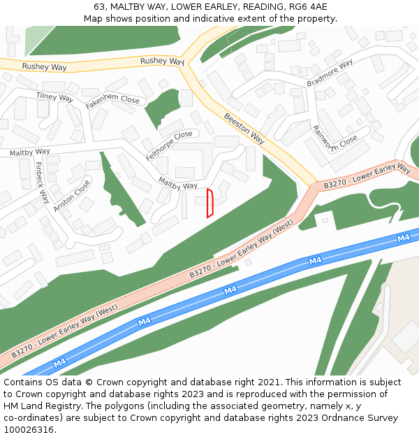 63, MALTBY WAY, LOWER EARLEY, READING, RG6 4AE: Location map and indicative extent of plot