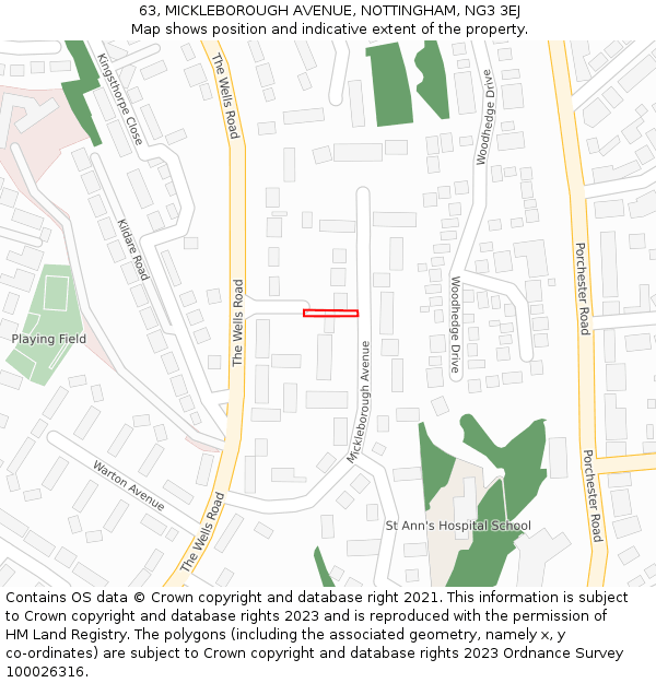 63, MICKLEBOROUGH AVENUE, NOTTINGHAM, NG3 3EJ: Location map and indicative extent of plot