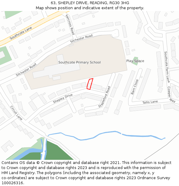 63, SHEPLEY DRIVE, READING, RG30 3HG: Location map and indicative extent of plot