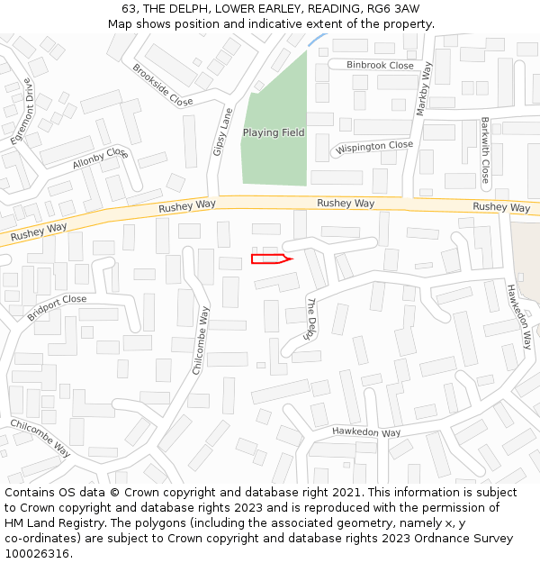 63, THE DELPH, LOWER EARLEY, READING, RG6 3AW: Location map and indicative extent of plot