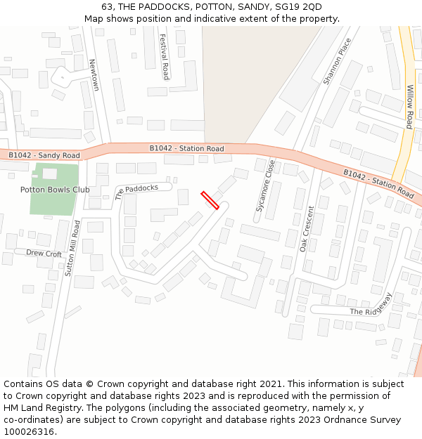63, THE PADDOCKS, POTTON, SANDY, SG19 2QD: Location map and indicative extent of plot