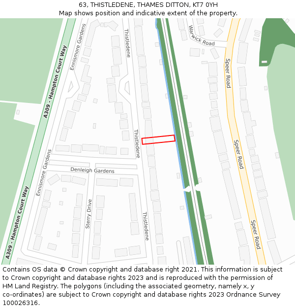 63, THISTLEDENE, THAMES DITTON, KT7 0YH: Location map and indicative extent of plot