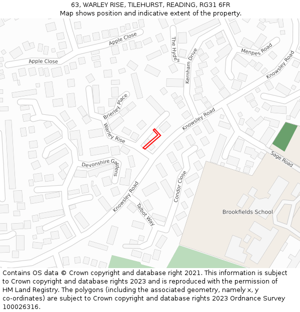 63, WARLEY RISE, TILEHURST, READING, RG31 6FR: Location map and indicative extent of plot