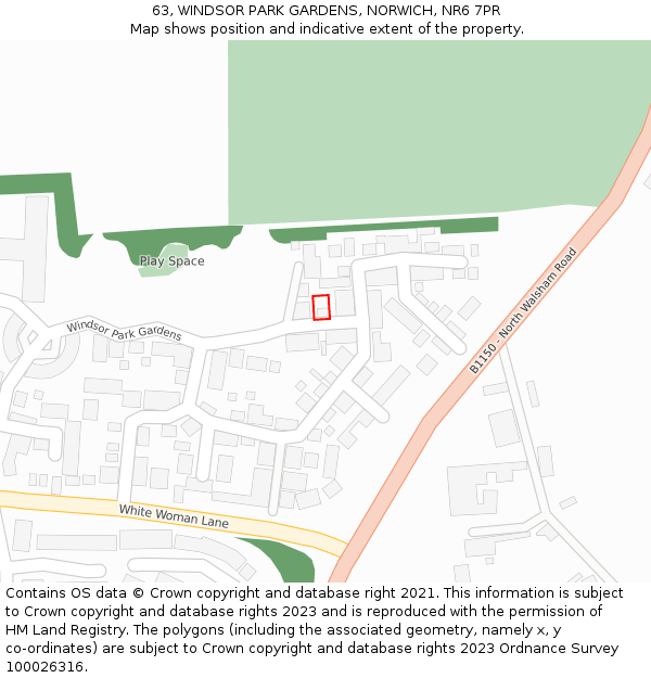 63, WINDSOR PARK GARDENS, NORWICH, NR6 7PR: Location map and indicative extent of plot