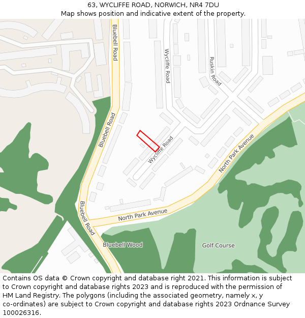 63, WYCLIFFE ROAD, NORWICH, NR4 7DU: Location map and indicative extent of plot