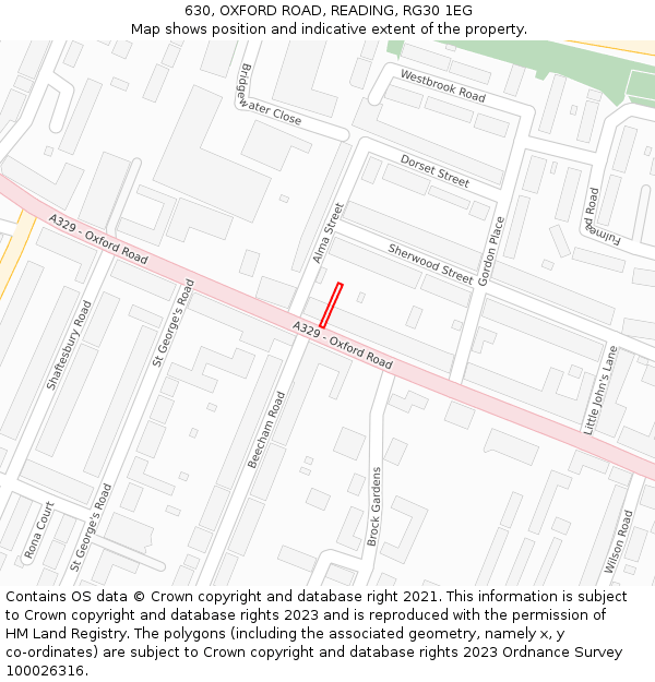 630, OXFORD ROAD, READING, RG30 1EG: Location map and indicative extent of plot
