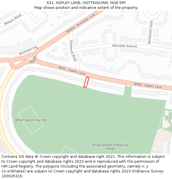 631, ASPLEY LANE, NOTTINGHAM, NG8 5RY: Location map and indicative extent of plot