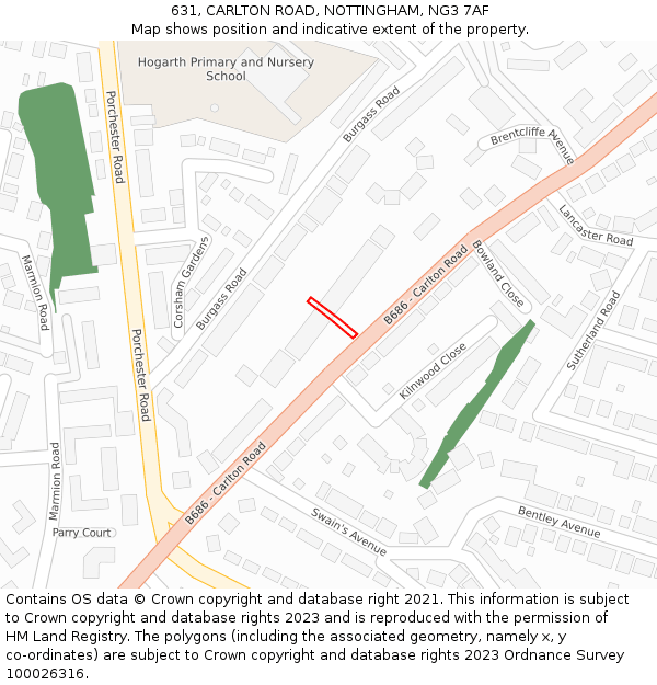 631, CARLTON ROAD, NOTTINGHAM, NG3 7AF: Location map and indicative extent of plot