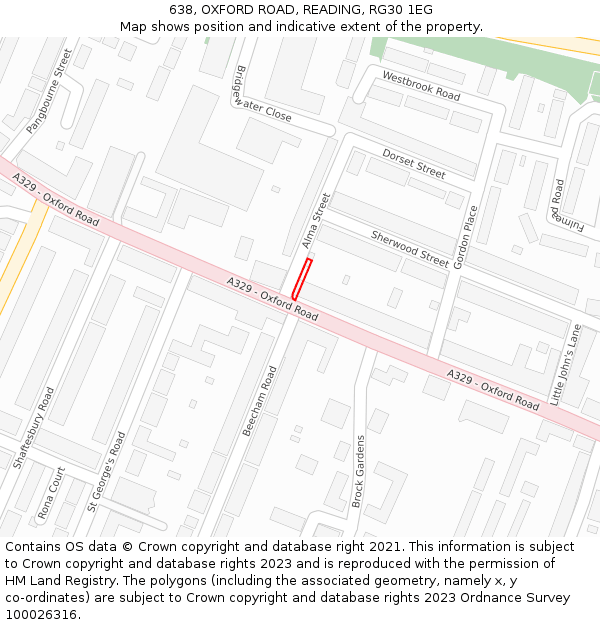 638, OXFORD ROAD, READING, RG30 1EG: Location map and indicative extent of plot