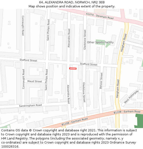 64, ALEXANDRA ROAD, NORWICH, NR2 3EB: Location map and indicative extent of plot