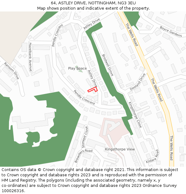 64, ASTLEY DRIVE, NOTTINGHAM, NG3 3EU: Location map and indicative extent of plot