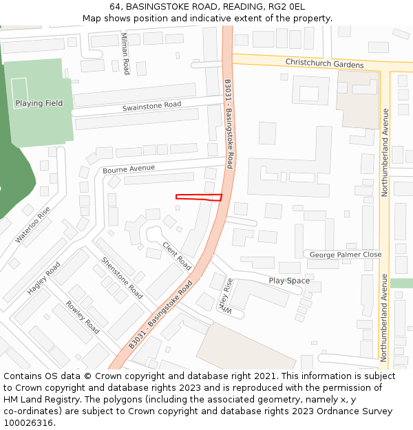 64, BASINGSTOKE ROAD, READING, RG2 0EL: Location map and indicative extent of plot