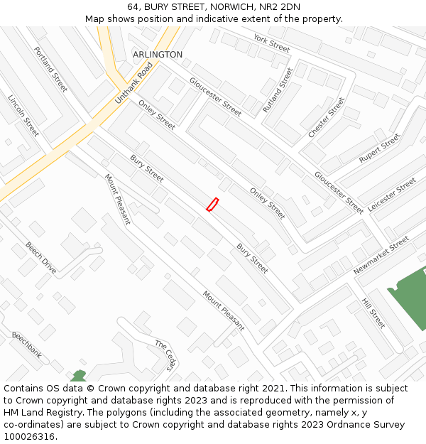 64, BURY STREET, NORWICH, NR2 2DN: Location map and indicative extent of plot