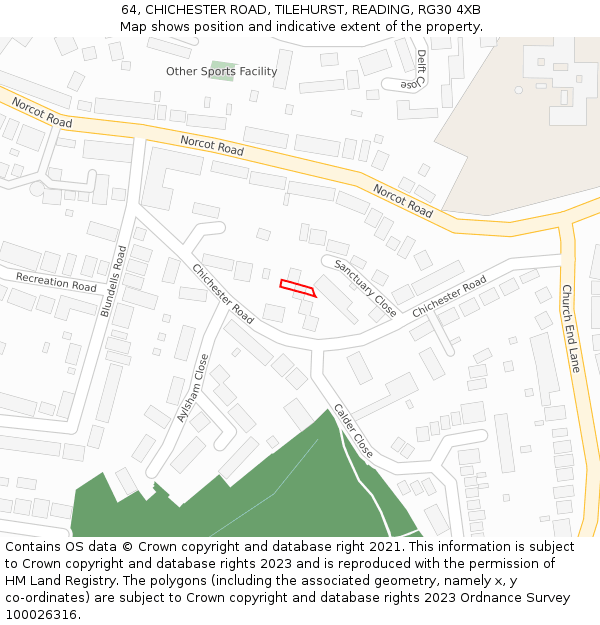 64, CHICHESTER ROAD, TILEHURST, READING, RG30 4XB: Location map and indicative extent of plot