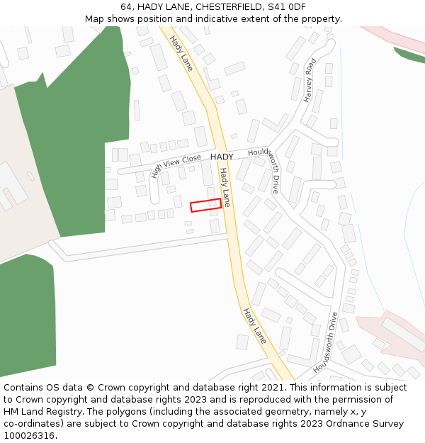 64, HADY LANE, CHESTERFIELD, S41 0DF: Location map and indicative extent of plot