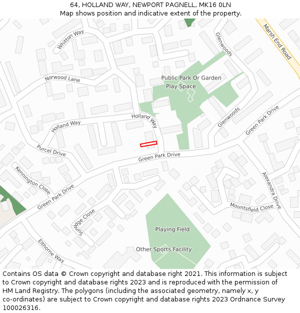 64, HOLLAND WAY, NEWPORT PAGNELL, MK16 0LN: Location map and indicative extent of plot