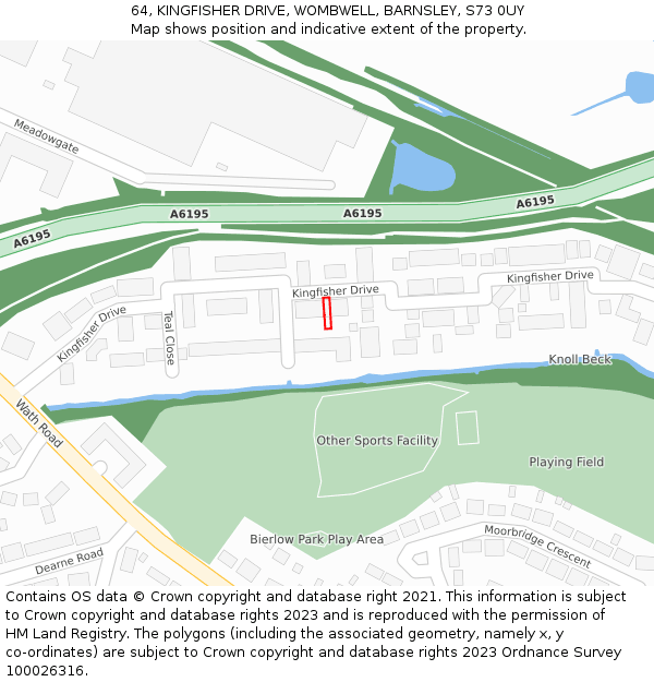 64, KINGFISHER DRIVE, WOMBWELL, BARNSLEY, S73 0UY: Location map and indicative extent of plot