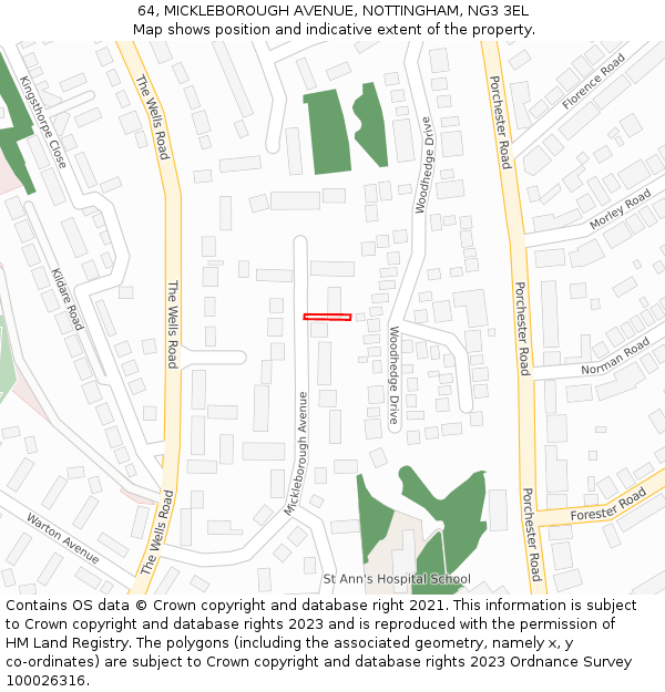 64, MICKLEBOROUGH AVENUE, NOTTINGHAM, NG3 3EL: Location map and indicative extent of plot