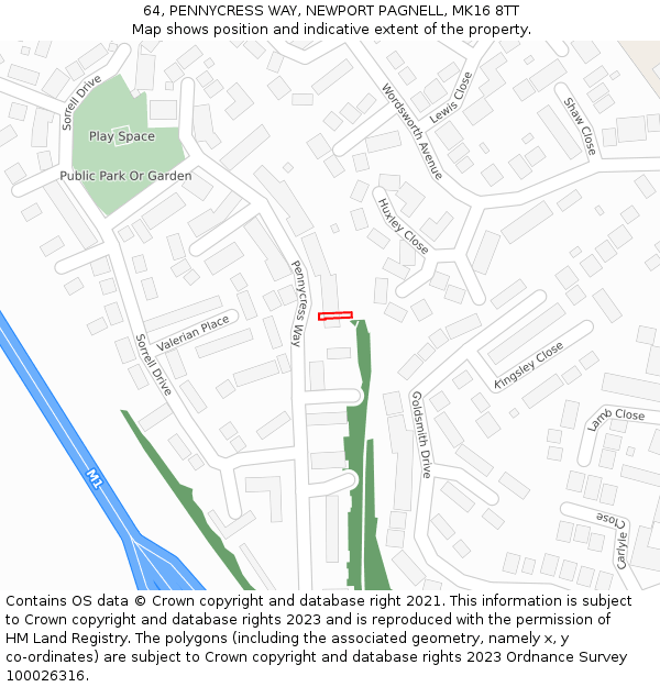 64, PENNYCRESS WAY, NEWPORT PAGNELL, MK16 8TT: Location map and indicative extent of plot