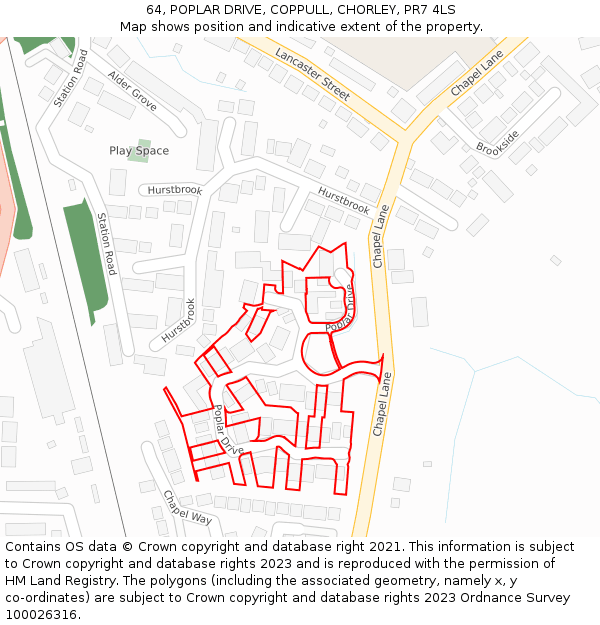 64, POPLAR DRIVE, COPPULL, CHORLEY, PR7 4LS: Location map and indicative extent of plot