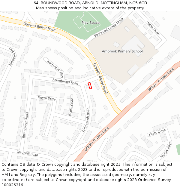 64, ROUNDWOOD ROAD, ARNOLD, NOTTINGHAM, NG5 6GB: Location map and indicative extent of plot
