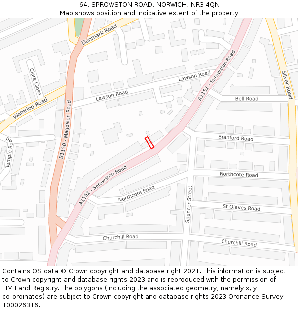 64, SPROWSTON ROAD, NORWICH, NR3 4QN: Location map and indicative extent of plot