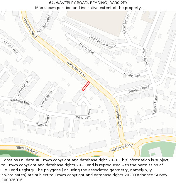 64, WAVERLEY ROAD, READING, RG30 2PY: Location map and indicative extent of plot