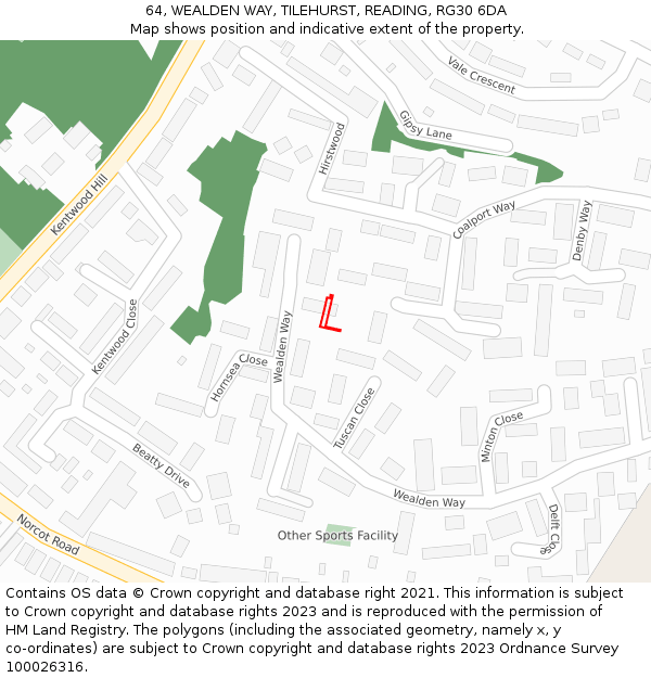 64, WEALDEN WAY, TILEHURST, READING, RG30 6DA: Location map and indicative extent of plot