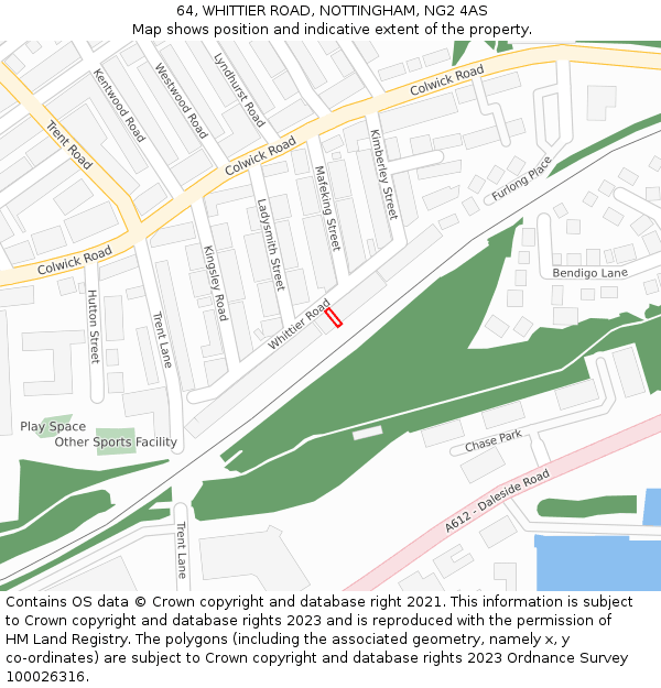 64, WHITTIER ROAD, NOTTINGHAM, NG2 4AS: Location map and indicative extent of plot