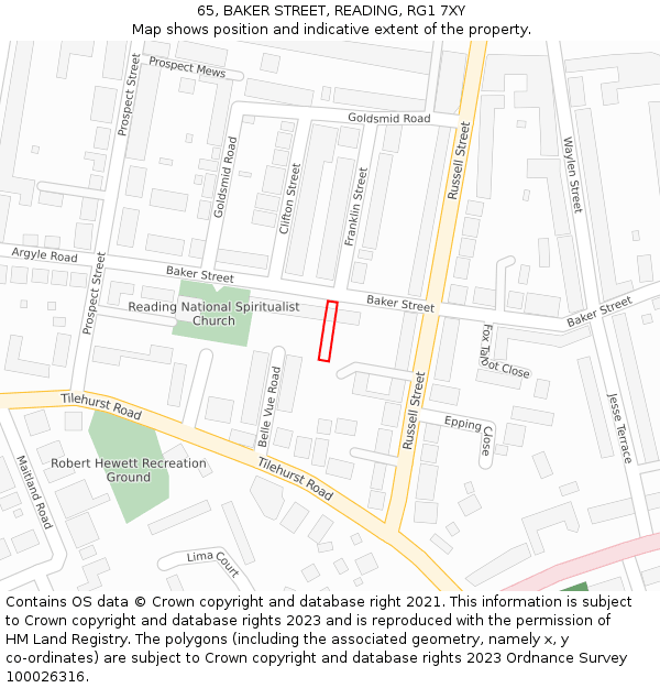 65, BAKER STREET, READING, RG1 7XY: Location map and indicative extent of plot