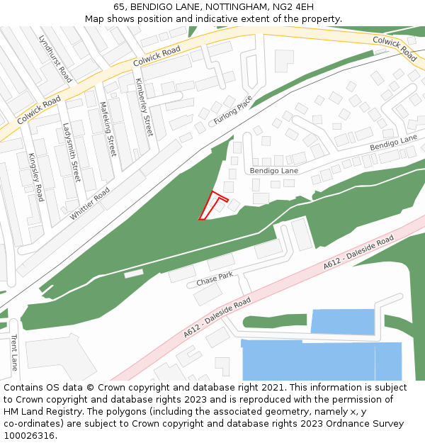 65, BENDIGO LANE, NOTTINGHAM, NG2 4EH: Location map and indicative extent of plot