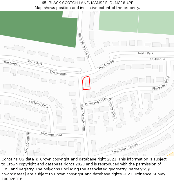 65, BLACK SCOTCH LANE, MANSFIELD, NG18 4PF: Location map and indicative extent of plot