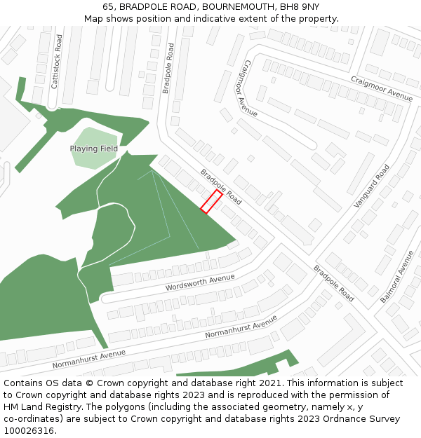 65, BRADPOLE ROAD, BOURNEMOUTH, BH8 9NY: Location map and indicative extent of plot