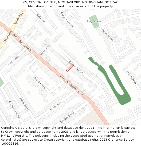 65, CENTRAL AVENUE, NEW BASFORD, NOTTINGHAM, NG7 7AG: Location map and indicative extent of plot