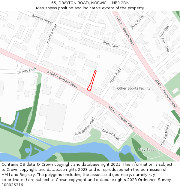 65, DRAYTON ROAD, NORWICH, NR3 2DN: Location map and indicative extent of plot