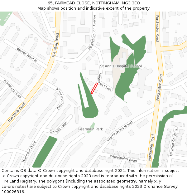 65, FAIRMEAD CLOSE, NOTTINGHAM, NG3 3EQ: Location map and indicative extent of plot