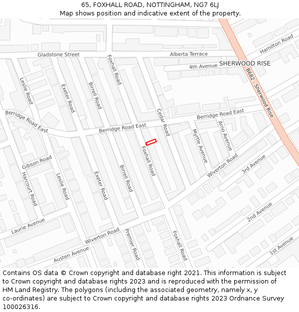 65, FOXHALL ROAD, NOTTINGHAM, NG7 6LJ: Location map and indicative extent of plot