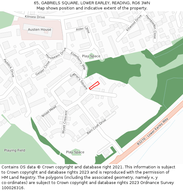 65, GABRIELS SQUARE, LOWER EARLEY, READING, RG6 3WN: Location map and indicative extent of plot