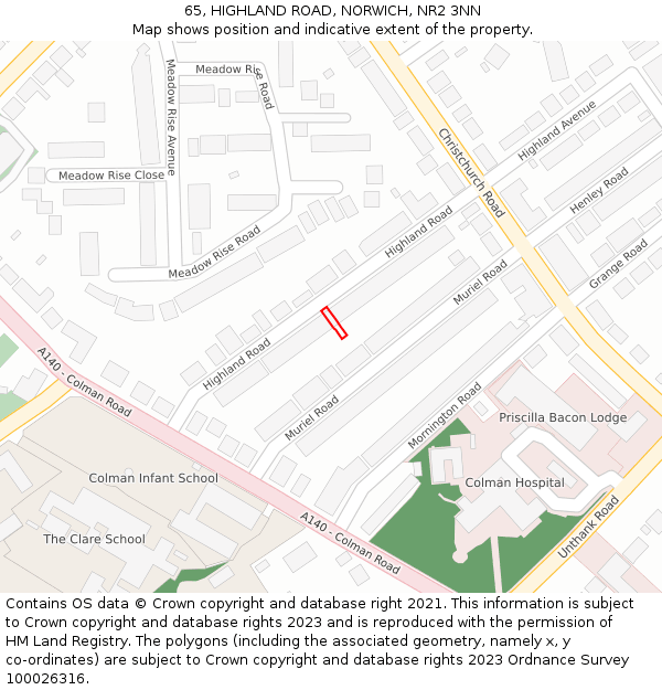 65, HIGHLAND ROAD, NORWICH, NR2 3NN: Location map and indicative extent of plot