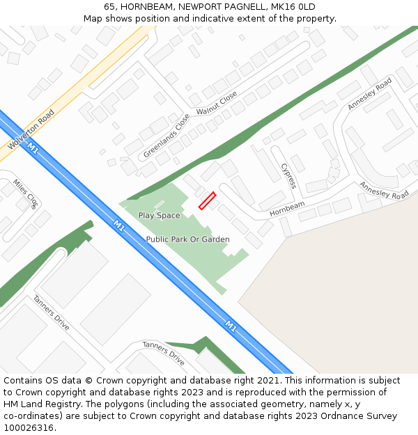 65, HORNBEAM, NEWPORT PAGNELL, MK16 0LD: Location map and indicative extent of plot