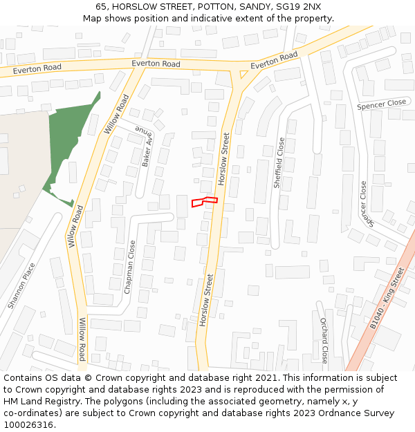 65, HORSLOW STREET, POTTON, SANDY, SG19 2NX: Location map and indicative extent of plot
