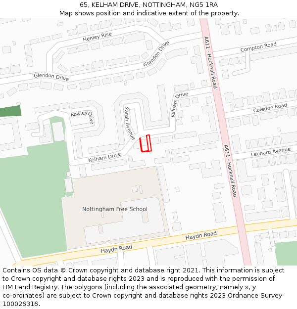 65, KELHAM DRIVE, NOTTINGHAM, NG5 1RA: Location map and indicative extent of plot