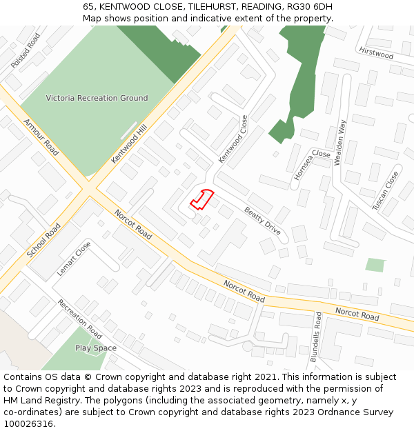 65, KENTWOOD CLOSE, TILEHURST, READING, RG30 6DH: Location map and indicative extent of plot
